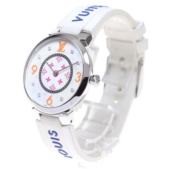 LOUIS VUITTON Tambour monogram QA147 fuchsia & orange Quartz Ladies - Picture 1 of 11
